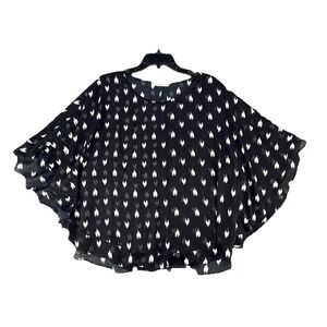 Sioni Women Black Abstract Sheer Flutter Sleeve Oversize Casual Chiffon Blouse